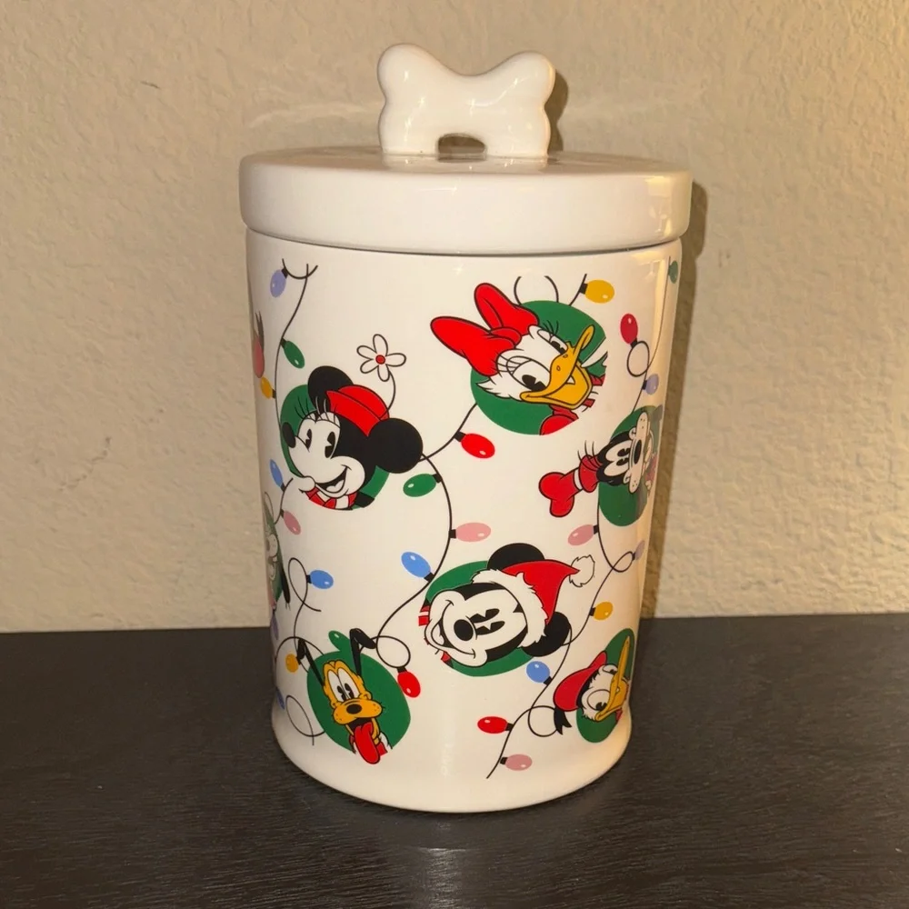 Disney White Ceramic Food Storage Jar with Characters Dog Treats‎ Bone Jar